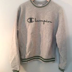 Grey and Green Stripped Champion Sweatshirt